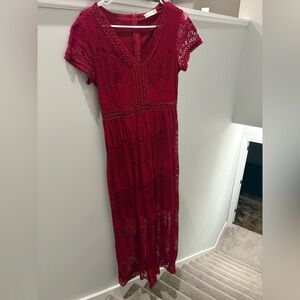 Altar'd State Burgundy Lace Maxi Dress